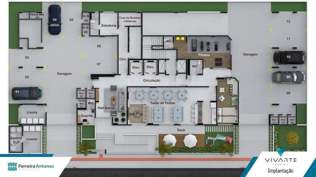 Planta Implantação do Vivarte Residence: Térreo e áreas sociais