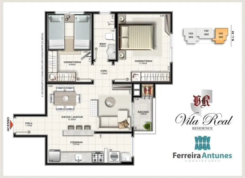 Planta Final 01 do Vila Real Residence: 2 dormitórios