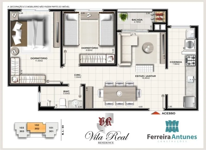 Planta Final 02 do Vila Real Residence: 2 dormitórios