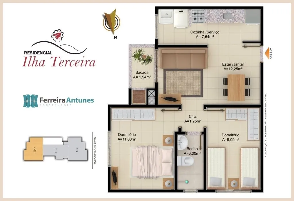 Planta Final 03 do Residencial Ilha Terceira: 2 dormitórios