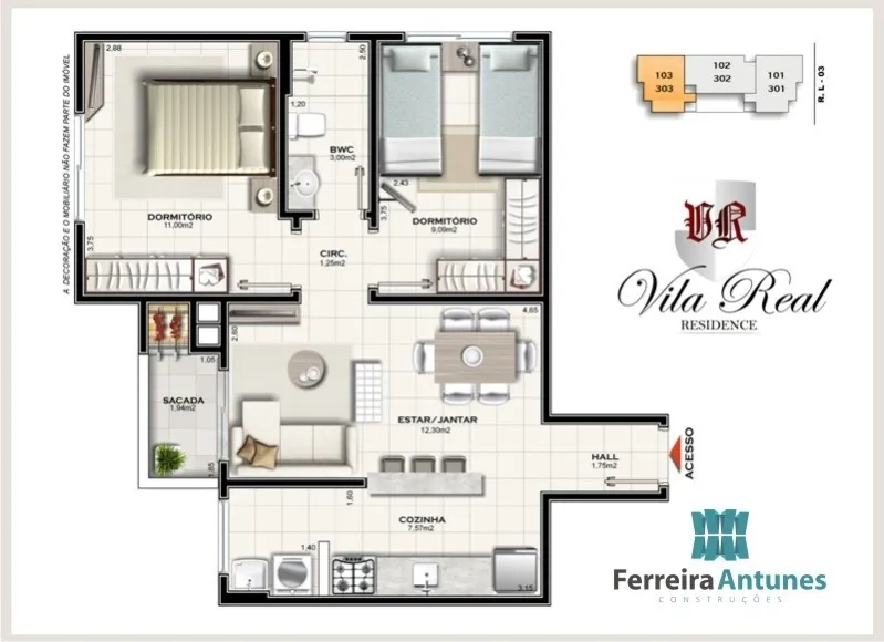 Planta Final 03 do Vila Real Residence: 2 dormitórios