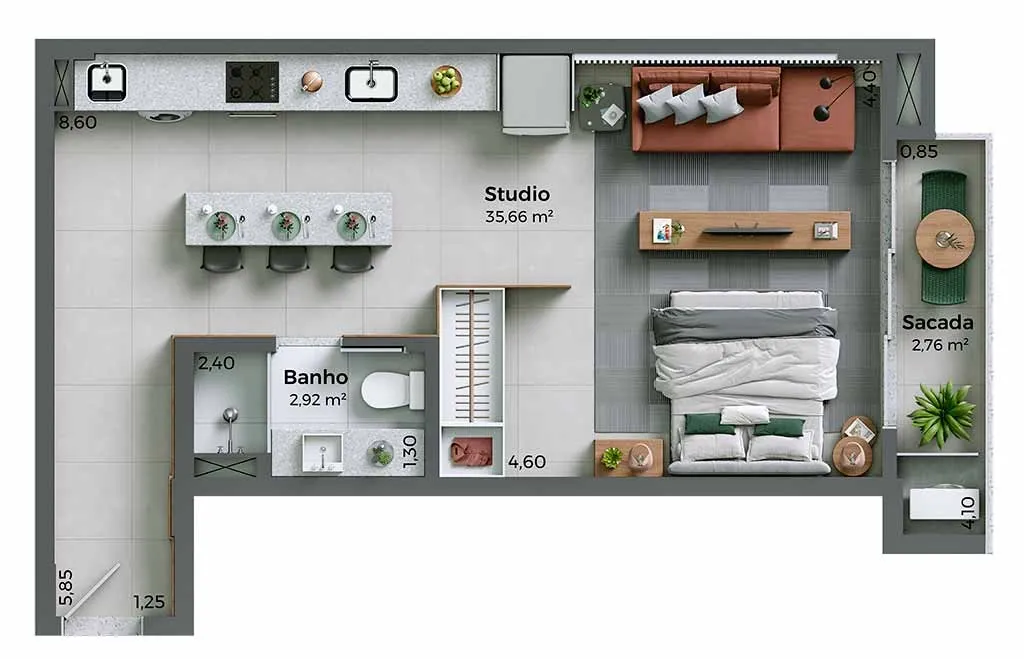 Planta Final 01 do My Hub Smart Living: Studio com sacada