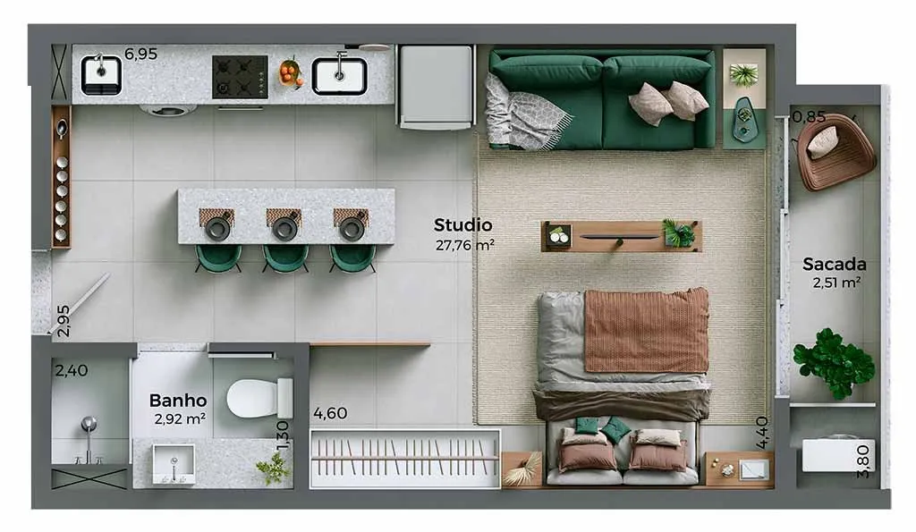 Planta Final 02 do My Hub Smart Living: Studio com sacada